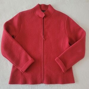 Eileen Fisher Boiled Wool Lightweight Jacket Sweater Size S Petite Zip Coral Red